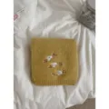 Korean style wool blend embroidered winter scarf for women, warm knit fashion neckwear. - Yellow