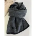 Dark grey knit scarf with black trim, soft wool blend winter warm neck warmer for women variant - Gray