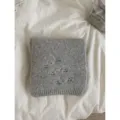 Grey wool blend embroidered knit scarf, cute ghost design, cozy winter autumn warm neckwear. - Light Gray