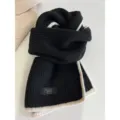 Japanese style solid color black and white piped knitted scarf, soft warm autumn winter neck wrap - Black