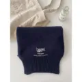 Cozy winter wool blend scarf for women with chic embroidered letters, stylish warm neck wrap. - Navy Blue