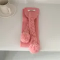 Roze gebreide pompon sjaal voor vrouwen, lieve stijl winter dikke warme gevlochten sjaal. - Roze