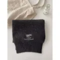Dark grey wool-blend knit scarf with stylish letter embroidery, soft and cozy winter accessory. - Dark Gray
