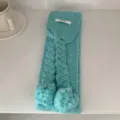 Vrouwen schattige gebreide sjaal met pompons effen kleur pluche winter warme mode nekwarmer - Blauwgroen