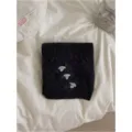 Korean style wool blend knitted scarf for women, winter solid color cute puppy embroidery warm. - Dark Gray