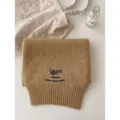 Autumn winter camel wool knitted scarf with elegant embroidered lettering and ribbed ends. - Camel