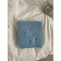 Korean style wool blend embroidered scarf, solid color knitted warm winter scarf for women. - Sky Blue