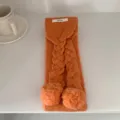 Orange plush knitted pom-pom scarf, sweet cable knit winter warm scarf variant for women. - Orange