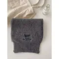 Solid color wool winter scarf for women, Japanese style embroidered letter knitted neck warmer - Medium Grey