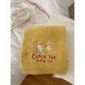Cozy yellow knit scarf for women with ski bear embroidery and stylish letter print, autumn warm. - Yellow