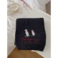 Dark Grey Knit Scarf Winter Warm Skiing Bear Embroidery Fashionable Women Thick Neck Warmer - Dark Gray