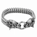 Stainless Steel Viking Wolf Head Bracelet Mens Hip Hop Gothic Biker Chain Jewelry - Wolf Head Steel Polished 19CM