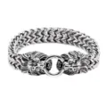 Detailed view of the stainless steel heavy chain bracelet featuring double animal heads and ring clasp. - Lion Head Steel Color High Polished 19cm