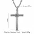 Collar con colgante de cruz para hombre de acero inoxidable con detalles de dimensiones. - Estilo 1