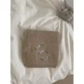 Knit winter scarf in camel with cute dog embroidery, cozy wool blend, warm fashion accessory. - Oatmeal