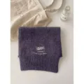 Cozy winter solid color wool blend knitted scarf featuring chic letter embroidery and stylish fringe. - Purple