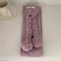 Korean style plush knit pom-pom scarf for winter women warm solid color cute muffler - 06_Purple