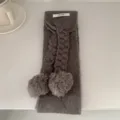 Grey knit scarf with cute pom pom winter warm cozy soft women chunky braided wool scarf - 08_Coffee