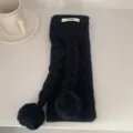 Black knit scarf for women, winter warm knitted scarf with cute pom poms and chic twist design. - 09_Black