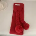 Red knitted winter scarf with braided pom poms, cute plush warm accessory for women 2025 - 10_Bright Red