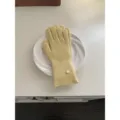 Women yellow ribbed knit gloves autumn winter warm five-finger gloves cozy daily wear - Yellow Glove