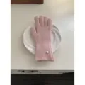 Women winter pink knit gloves ribbed touchscreen warm soft comfortable daily wear fashion accessory - Pink Mittens
