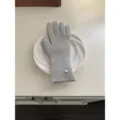 Classic grey knitted gloves for women, warm winter five-finger gloves with metal charm. - Gray Mittens