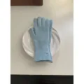 Women light blue knit gloves winter warm ribbed stylish soft cozy daily outdoor wear gear - Blue Glove