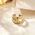 Gold open ring with twisted and smooth bands, adjustable size stainless steel jewelry. - Half Threaded Half Smooth Style / Gold