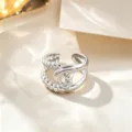 Fashion open titanium steel ring, minimalist twisted metal interlocking design for women - Half Threaded Half Smooth Style / Silver