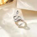Anillo abierto de serpiente plateada minimalista para mujer, joya de acero inoxidable. - Anillo de Serpiente / Plateado