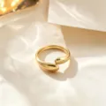 Minimalist gold teardrop open ring, elegant titanium steel adjustable ring variant view. - Gold Double Oval