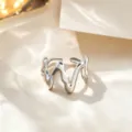 Adjustable silver wavy open ring, trendy niche design titanium steel ring for women. - Wave Style / Silver