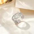Silver stainless steel four-leaf clover open ring minimalist fashion jewelry variant style. - Silver Double Oval
