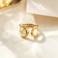 Minimalist gold open ring, sleek titanium steel curved design, adjustable fashion jewelry. - Double Fan Style / Gold