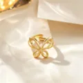 Gold openwork butterfly ring for women, stylish adjustable metallic finger jewelry piece. - Hollow Butterfly Style / Gold