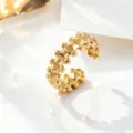 Exquisite gold open titanium steel ring with chic stud and bead design, stylish light luxury. - Gold Geometric Glossy