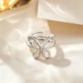 Adjustable silver butterfly ring, trendy metallic minimalist style design for daily wear. - Hollow Butterfly Style / Silver