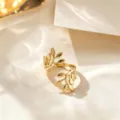 Gold Leaf Open Ring Stainless Steel Adjustable Fashion Minimalist Ring Variant Option - Leaf Style / Gold