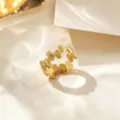 Fashion trend open titanium steel ring, niche design adjustable luxury gold jewelry. - Square Texture Style / Gold