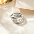 Anillo de serpiente de acero inoxidable plateado abierto ajustable joya minimalista - Anillo de Serpiente con Estrás / Plateado