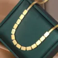 Gold snake chain necklace with square block charms stylish fashion collar jewelry for women - Gold