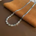 Fashion titanium steel snake chain necklace with square charms, versatile clavicle jewelry. - Silver
