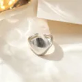 Silver minimalist open ring featuring a striped shield design, trendy stainless steel jewelry. - Silver Wide Vertical Stripes