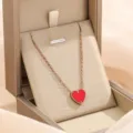 Exquisite rose gold red heart pendant necklace, stylish titanium steel clavicle chain. - Rose Gold Black & Red Double-sided