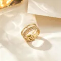 Gold multi-layer open ring, star and beaded texture variant design for fashion styling. - Gold Lace Eight-Pointed Star