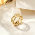Elegant gold titanium steel chain link ring, trendy open adjustable finger jewelry for women. - Chain Thread Style / Gold