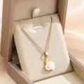 Gold-plated chain necklace with cute pink rabbit pendant stylish clavicle chain jewelry gift - Gold White