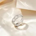 Silver stainless steel adjustable open ring with hollow chain link design, chic style. - Chain Thread Style / Silver