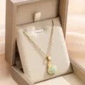 Gold chain necklace with cute green rabbit pendant, stylish clavicle chain jewelry for women. - Gold Green